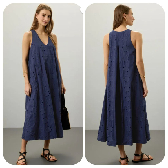 Thakoon Collective Navy Eyelet Shift Dress Sz M - Picture 1 of 12